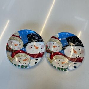 Set of 2 MSI Vintage Ceramic Three Snowman winter Holiday Plates 8.5”